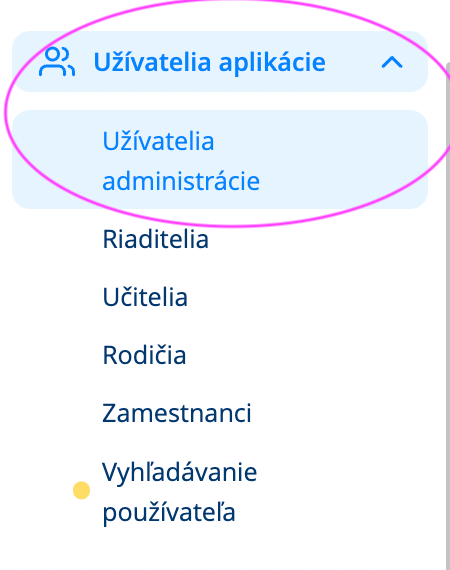 Twigsee V hlavnom menu vľavo, pod záložkou Používatelia aplikácie, vyberte možnosť Administrátori. Po kliknutí sa otvorí okno Prehľad používateľov administratívy. 