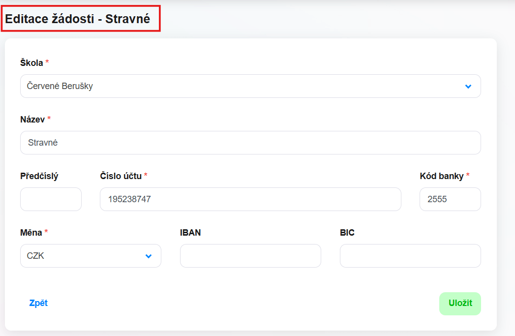 Editace žádosti