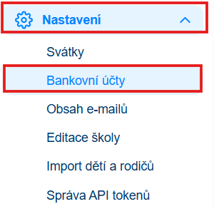 Nastavení - Bankovní účty