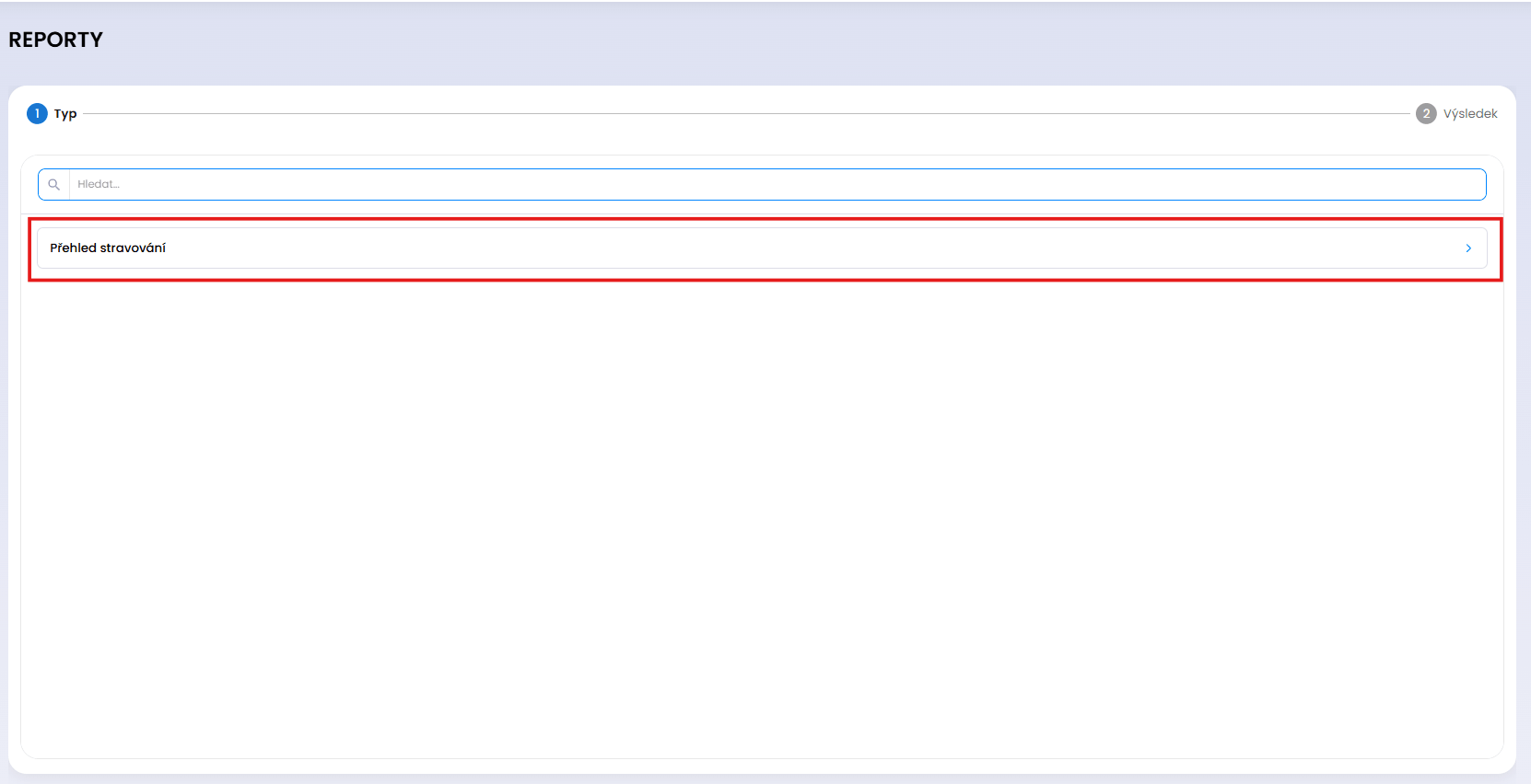 Webová aplikace - Reporty, Přehled stravování
